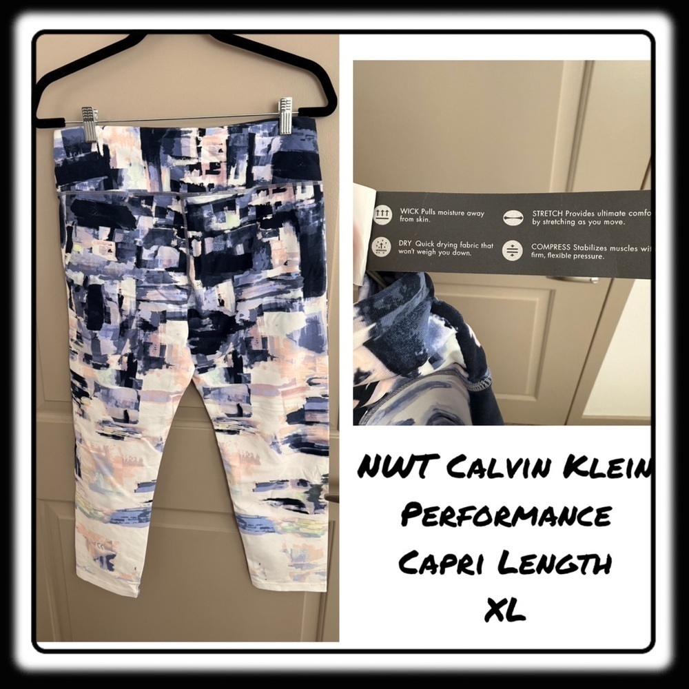 NWT Calvin Klein Performance leggings. Black, white, Cream, Peach. Size XL Capri